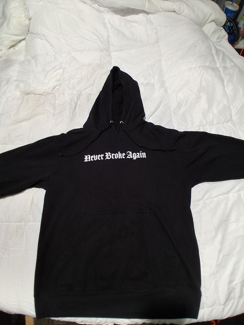 Men's Black Pullover Hoodie with 'Never Broke Again' Script